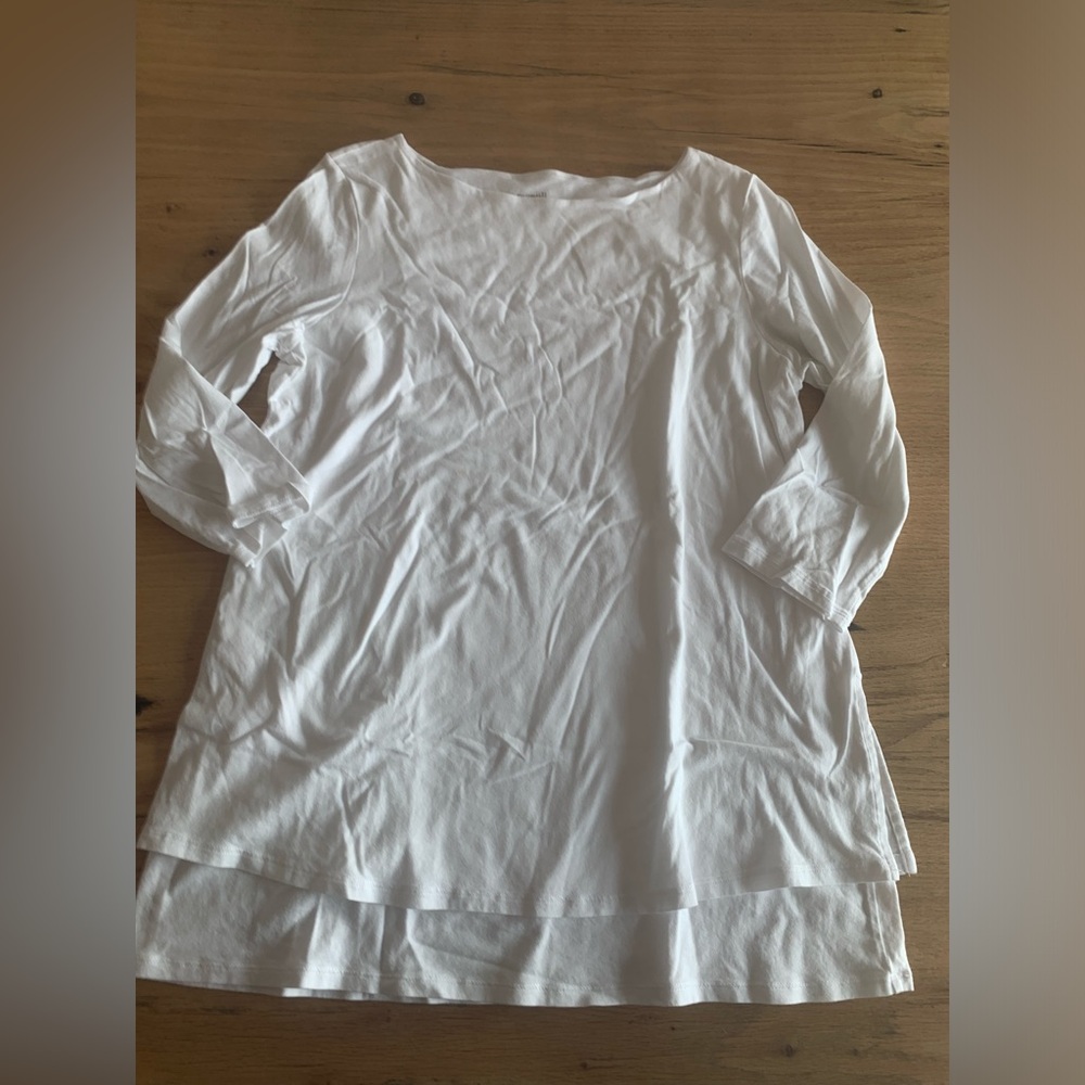 Pure Jill Layered Hem 3/4 Sleeve Boatneck White Tee Shirt Women’s Small Preloved